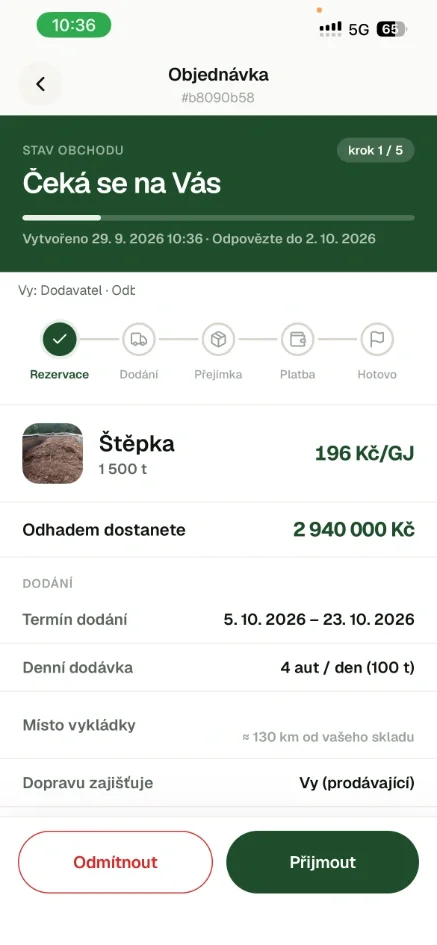 Prodávající objednávku přijme, nebo odmítne
